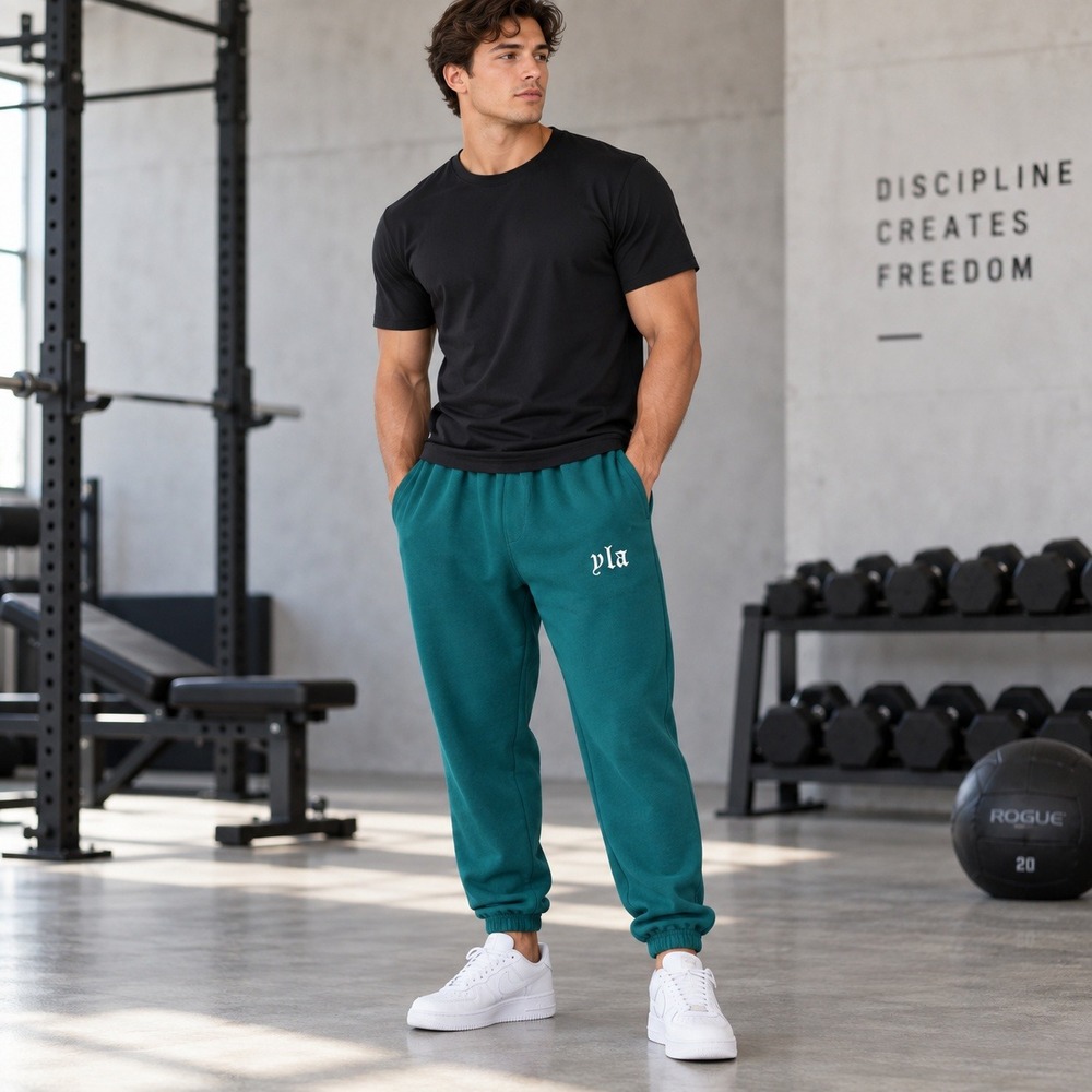 YoungLA 2014 Teal Green Gothic Logo Jogger Sweatpants Mens Medium YLA2743